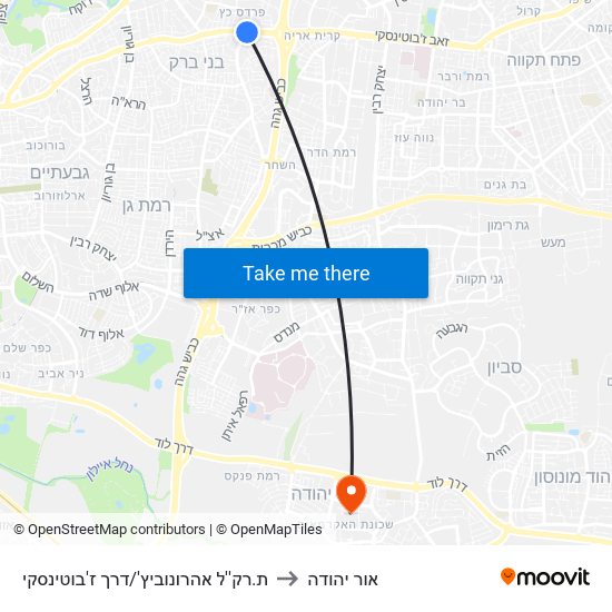 ת.רק''ל אהרונוביץ'/דרך ז'בוטינסקי to אור יהודה map