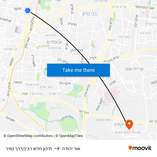 תיכון חדש רבין/דרך נמיר to אור יהודה map