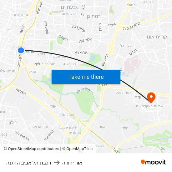 רכבת תל אביב ההגנה to אור יהודה map