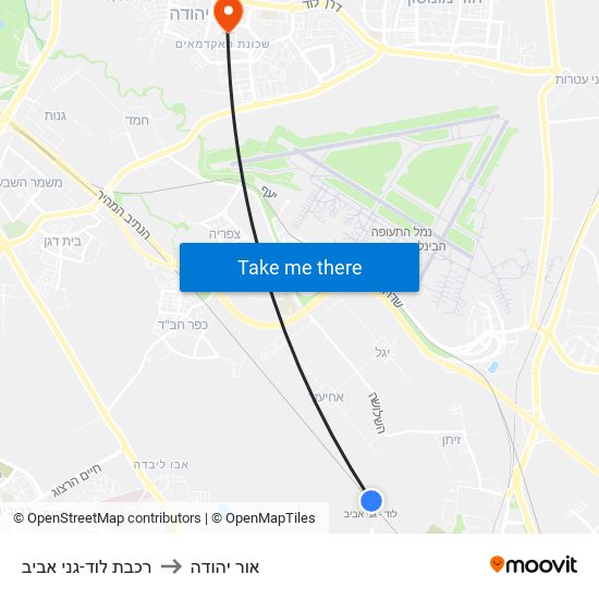 רכבת לוד-גני אביב to אור יהודה map