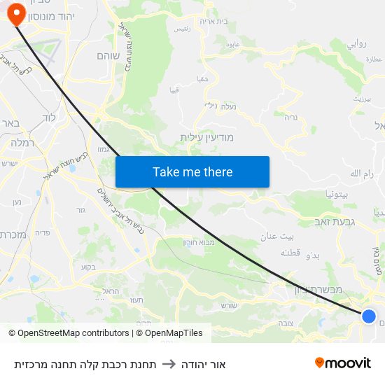 תחנת רכבת קלה תחנה מרכזית to אור יהודה map