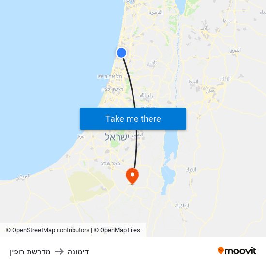 מדרשת רופין to דימונה map