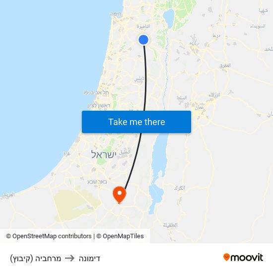 מרחביה (קיבוץ) to דימונה map