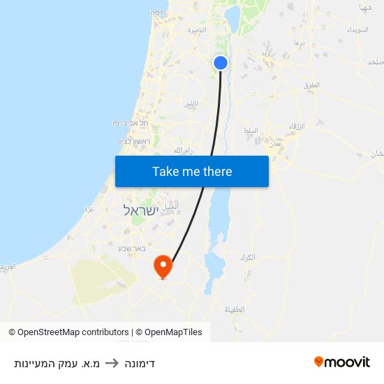 מ.א. עמק המעיינות to דימונה map