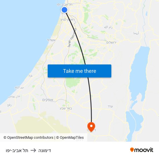 תל אביב-יפו to דימונה map