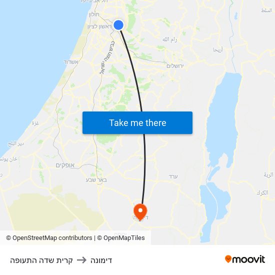 קרית שדה התעופה to דימונה map