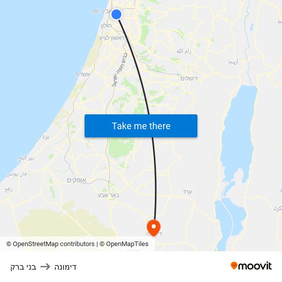 בני ברק to דימונה map