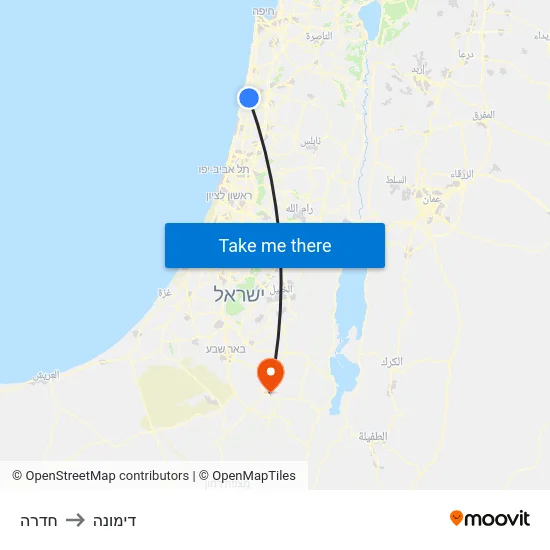 חדרה to דימונה map