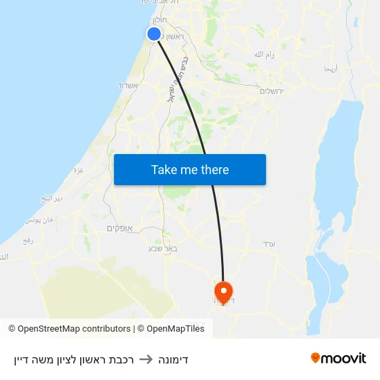 רכבת ראשון לציון משה דיין to דימונה map