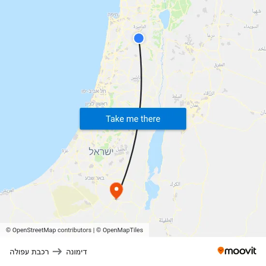 רכבת עפולה to דימונה map