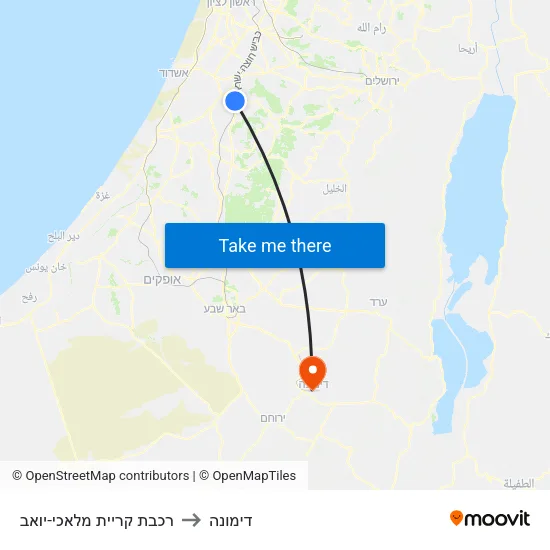 רכבת קריית מלאכי-יואב to דימונה map