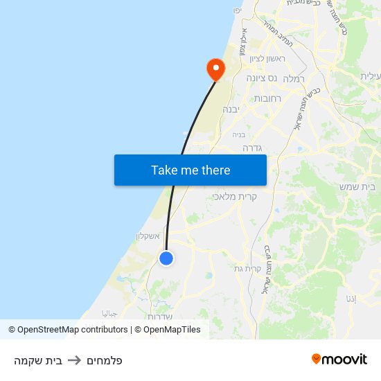 בית שקמה to פלמחים map