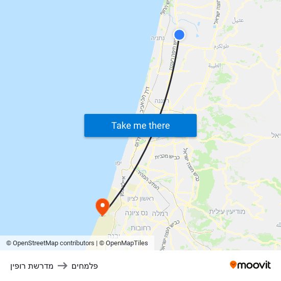 מדרשת רופין to פלמחים map