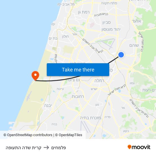 קרית שדה התעופה to פלמחים map