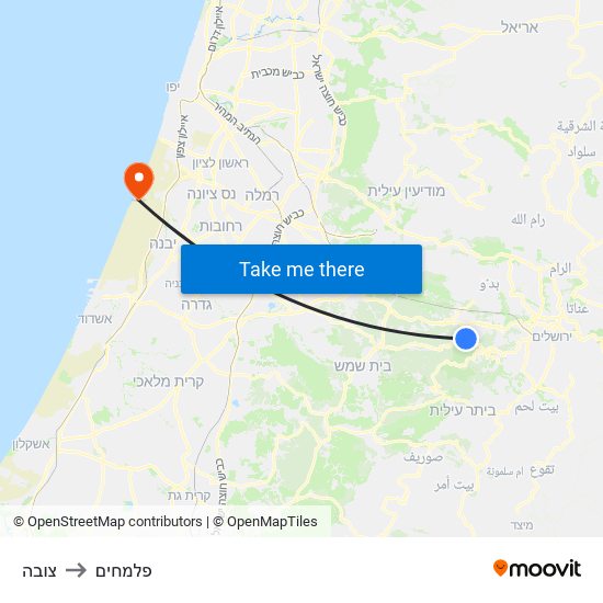 צובה to פלמחים map