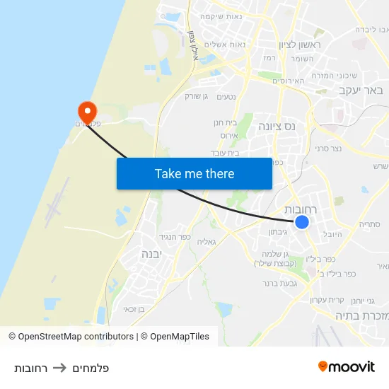 רחובות to פלמחים map