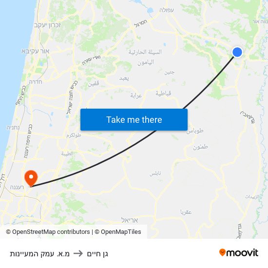 מ.א. עמק המעיינות to גן חיים map