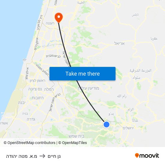 מ.א. מטה יהודה to גן חיים map