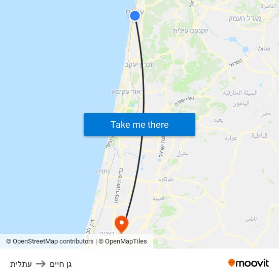 עתלית to גן חיים map