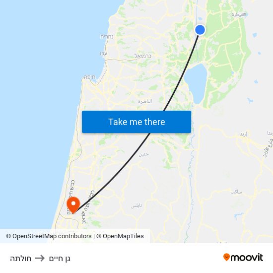 חולתה to גן חיים map