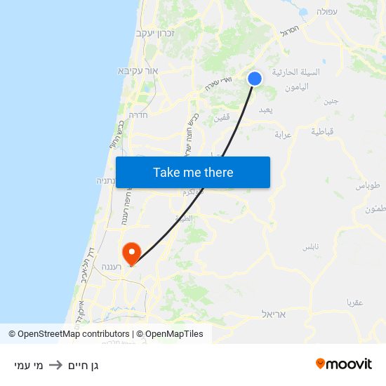 מי עמי to גן חיים map