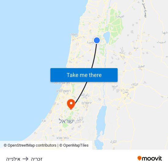 אילנייה to זכריה map