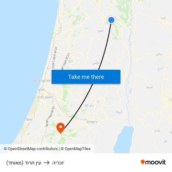 עין חרוד (מאוחד) to זכריה map