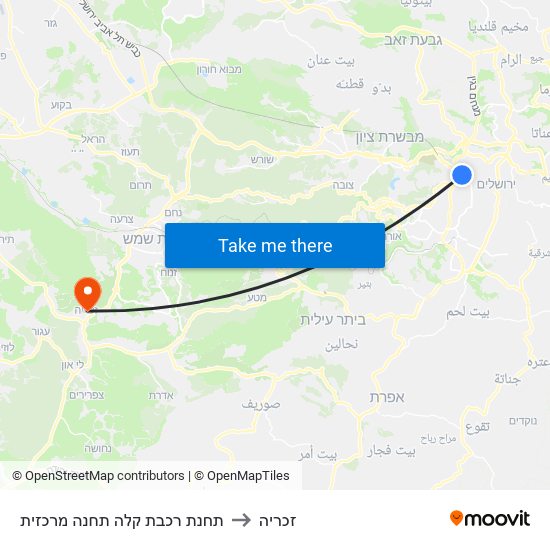 תחנת רכבת קלה תחנה מרכזית to זכריה map