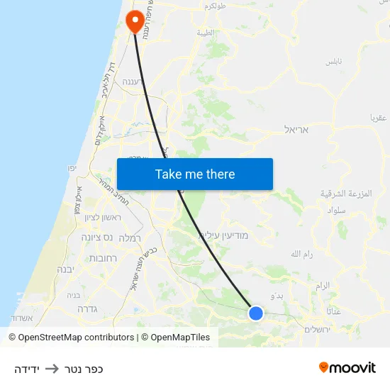 ידידה to כפר נטר map
