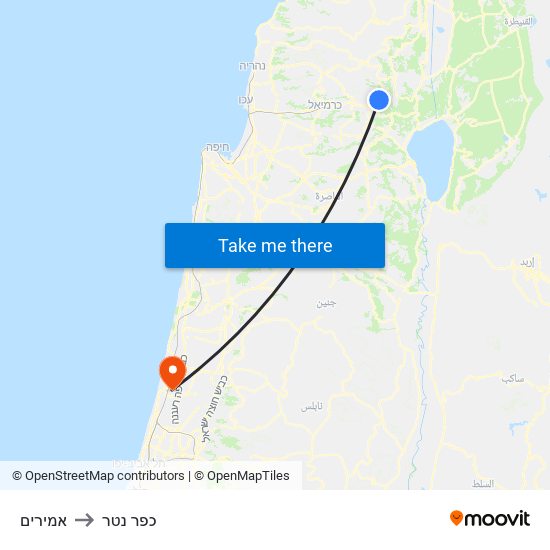 אמירים to כפר נטר map