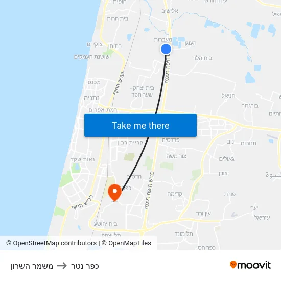 משמר השרון to כפר נטר map