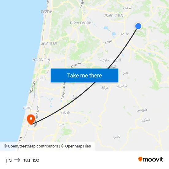 ניין to כפר נטר map