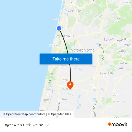 ג'סר א-זרקא to עין החורש map