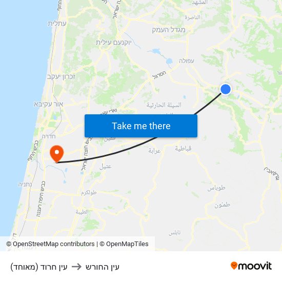 עין חרוד (מאוחד) to עין החורש map