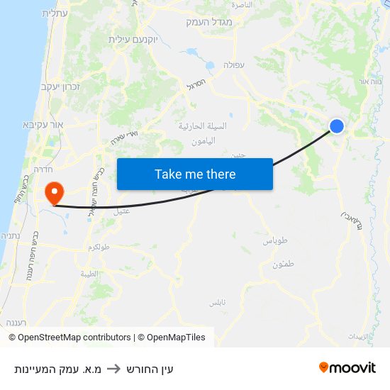 מ.א. עמק המעיינות to עין החורש map