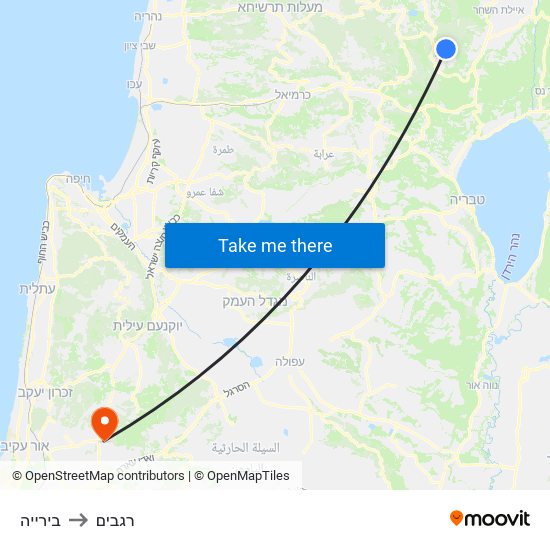 בירייה to רגבים map