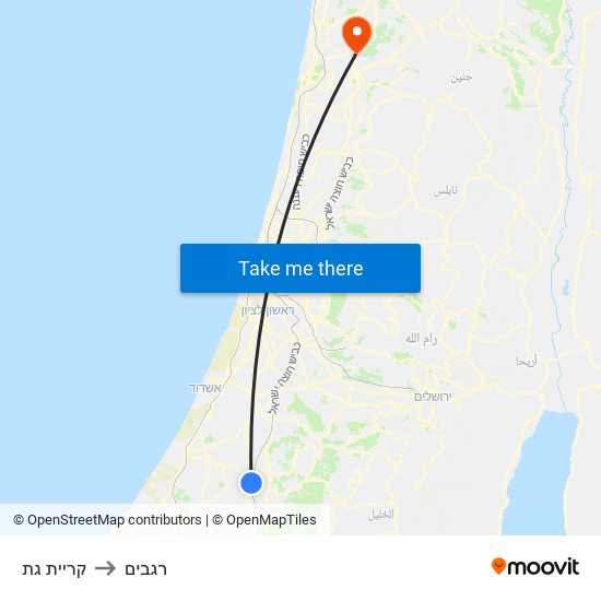 קריית גת to רגבים map