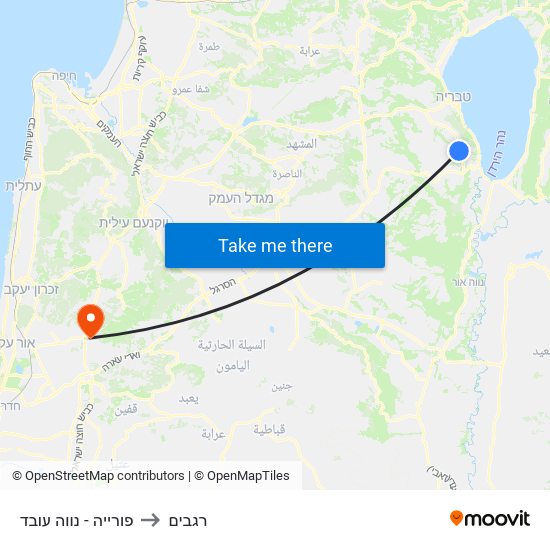 פורייה - נווה עובד to רגבים map