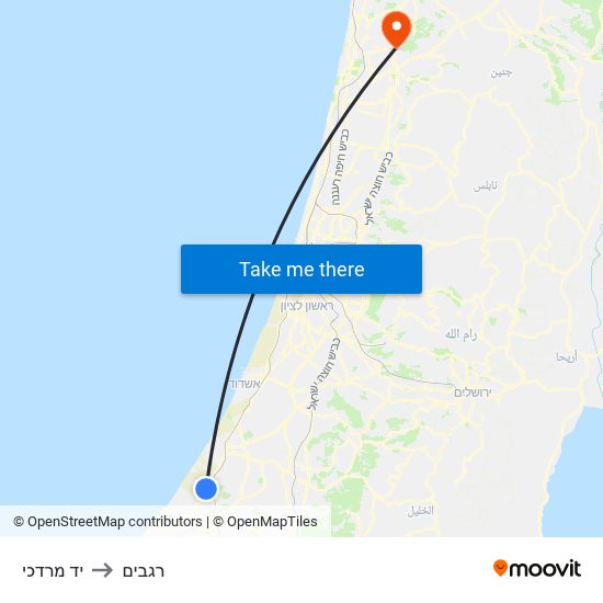 יד מרדכי to רגבים map