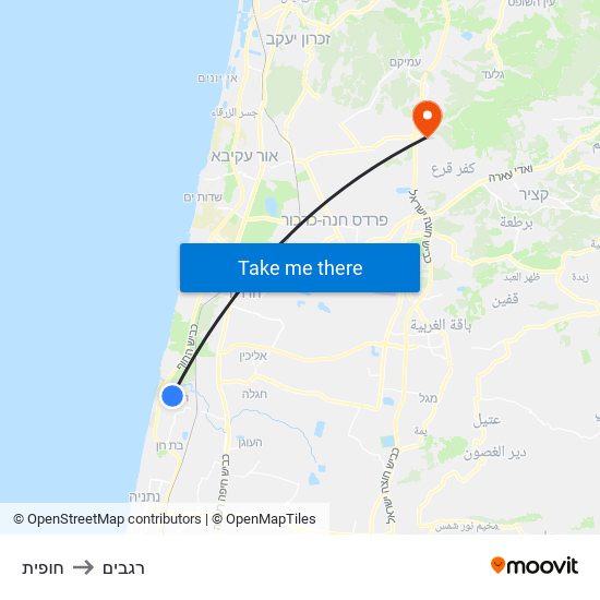 חופית to רגבים map