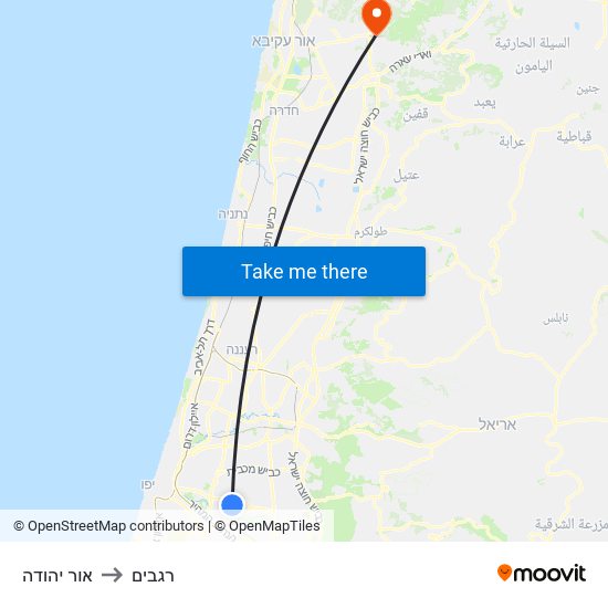 אור יהודה to רגבים map