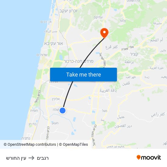 עין החורש to רגבים map