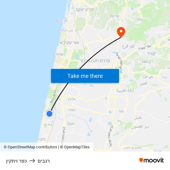 כפר ויתקין to רגבים map