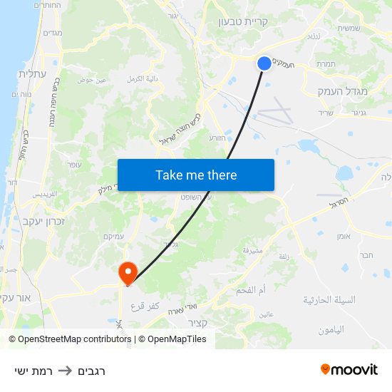 רמת ישי to רגבים map