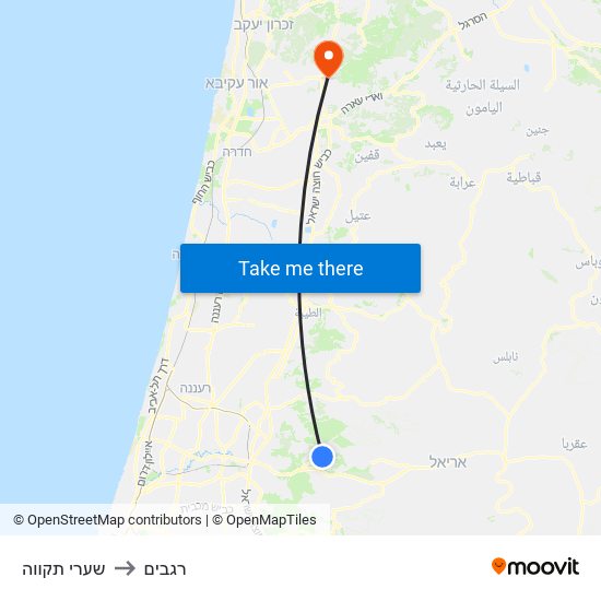 שערי תקווה to רגבים map