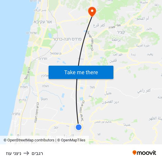 ניצני עוז to רגבים map