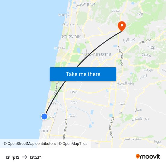 צוקי ים to רגבים map