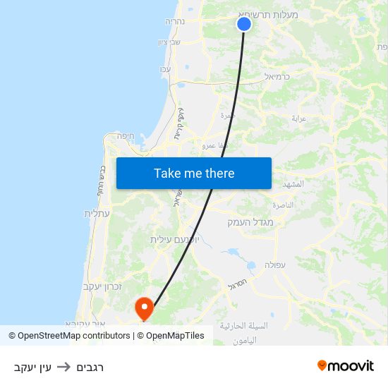 עין יעקב to רגבים map