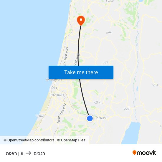 עין ראפה to רגבים map