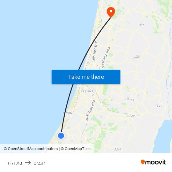 בת הדר to רגבים map